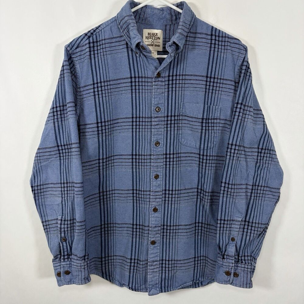 Blake Shelton X Lands End Button Down Flannel Shirt Mens Size Medium Blue Plaid